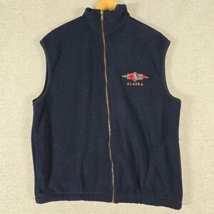 Polar Graphics Alaska Fleece Vest Mens XL Navy Blue Full Zip Made in USA Vintage